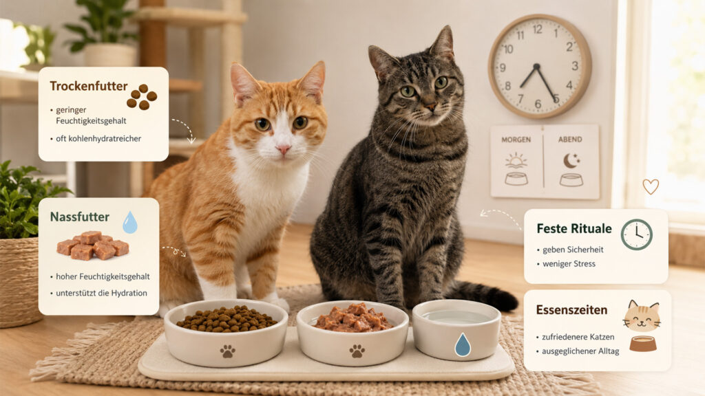 Nassfutter für Katzen steht im Mittelpunkt unserer täglichen, liebevollen Fütterungsrituale, auf die Eddy und Carlo ganz entspannt warten